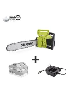 Sun Joe ® 24V-X2-CS16 48-Volt ION+ Cordless Chain Saw Kit | 16-Inch | W/ 2 X 2.0-Ah Batteries And Charger